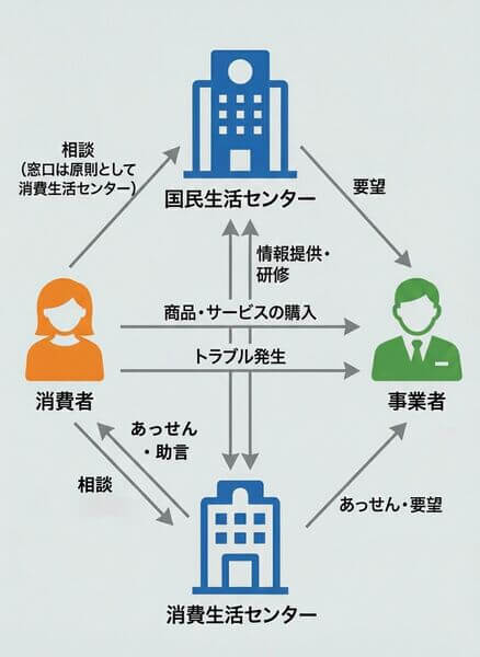 国民生活センター・消費生活センター・消費者・事業者の関係性