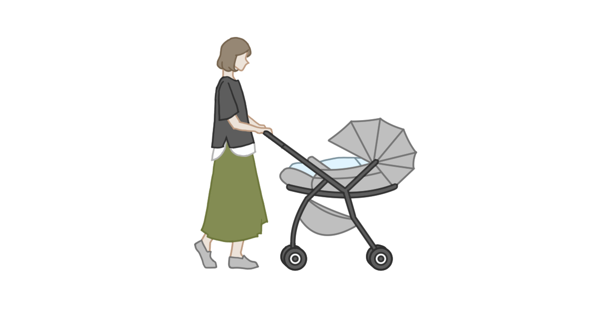 ベビーカーを押す女性のイラスト