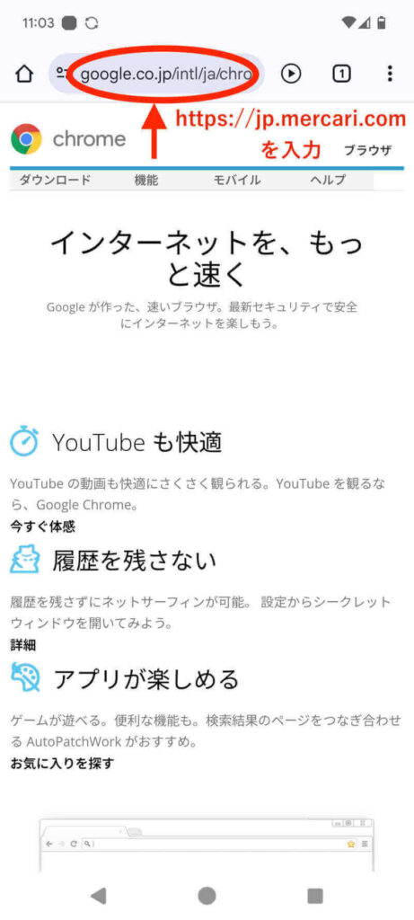 ブラウザのアドレスバーにコピペまたは直接入力