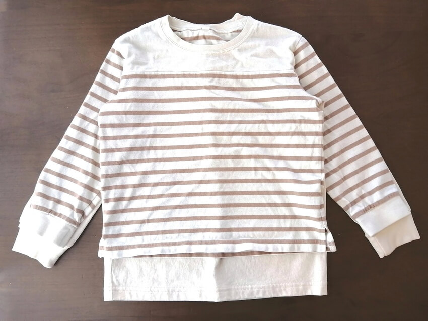 無印良品の太番手クルーネック長袖ボーダーＴシャツ（キッズ）
