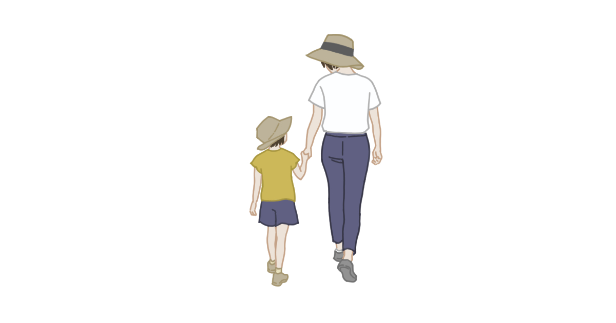 女の子と散歩する女性のイラスト
